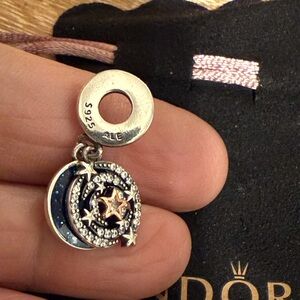 Pandora Silver & Navy Celestial Dangle Charm with Rose Gold Star